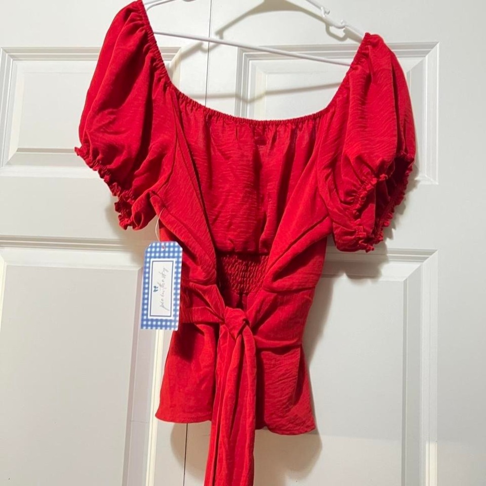 Pie in the Sky off the shoulder tie wrap top - Picture 5 of 5